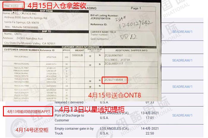 到美國ONT8多少天，尾端卡派提柜到入倉2天時效